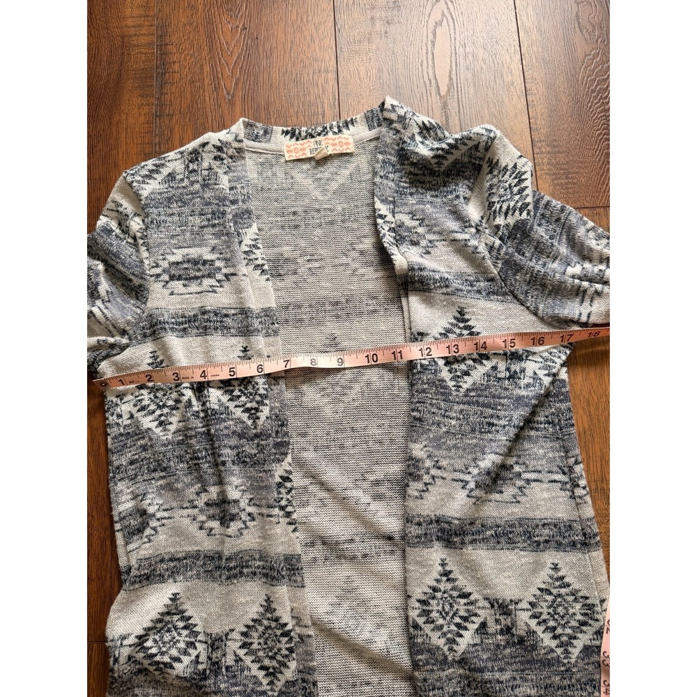 Pink Republic Women's Medium Longline Duster Cardigan Southwestern Aztec Gray - Picture 5 of 7
